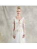 Long Sleeve Ivory Lace Tulle Illusion Buttons Back Wedding Dress